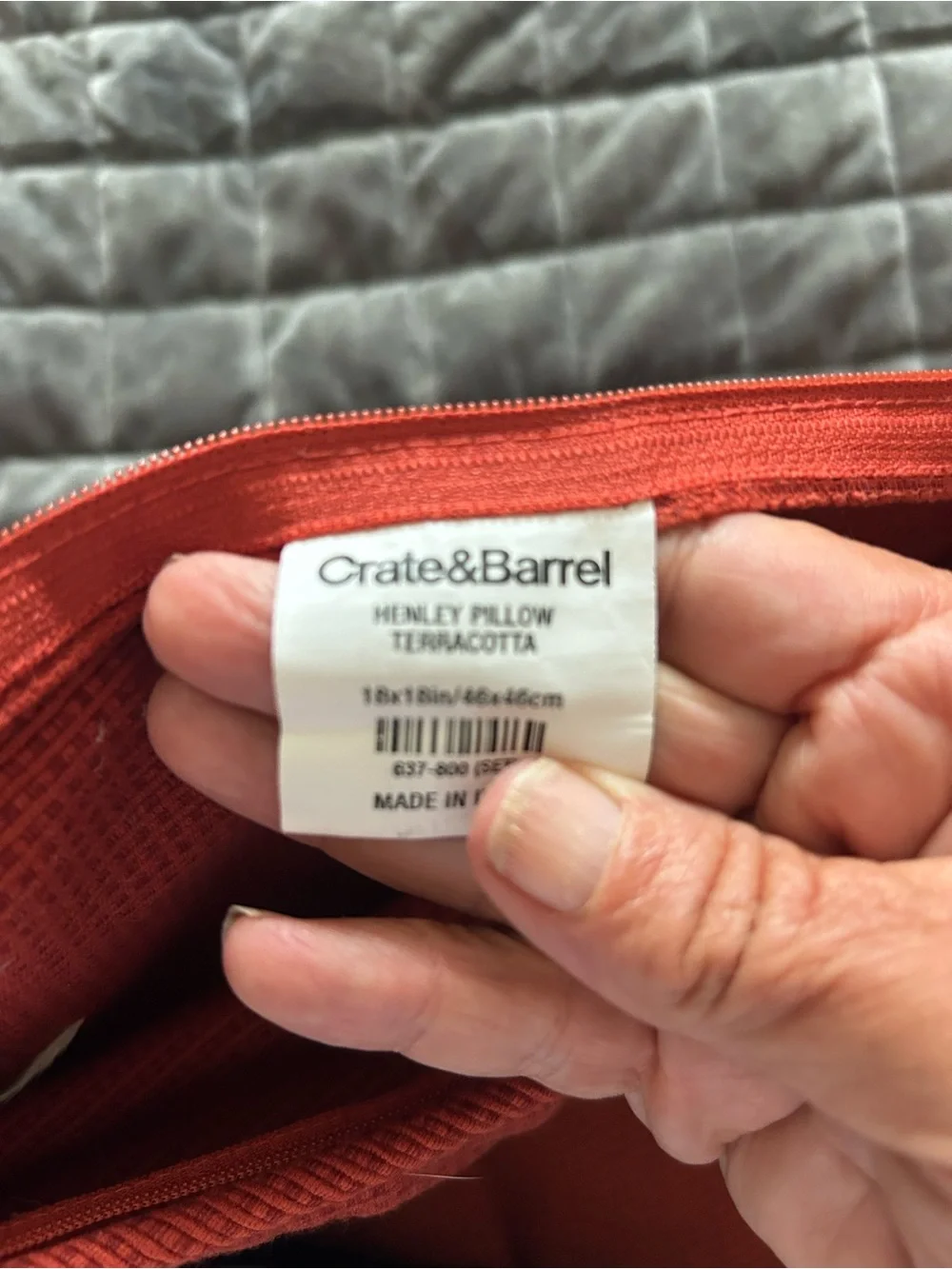 Crate&Barrel Terracotta Henley Pillow Cover 18x18